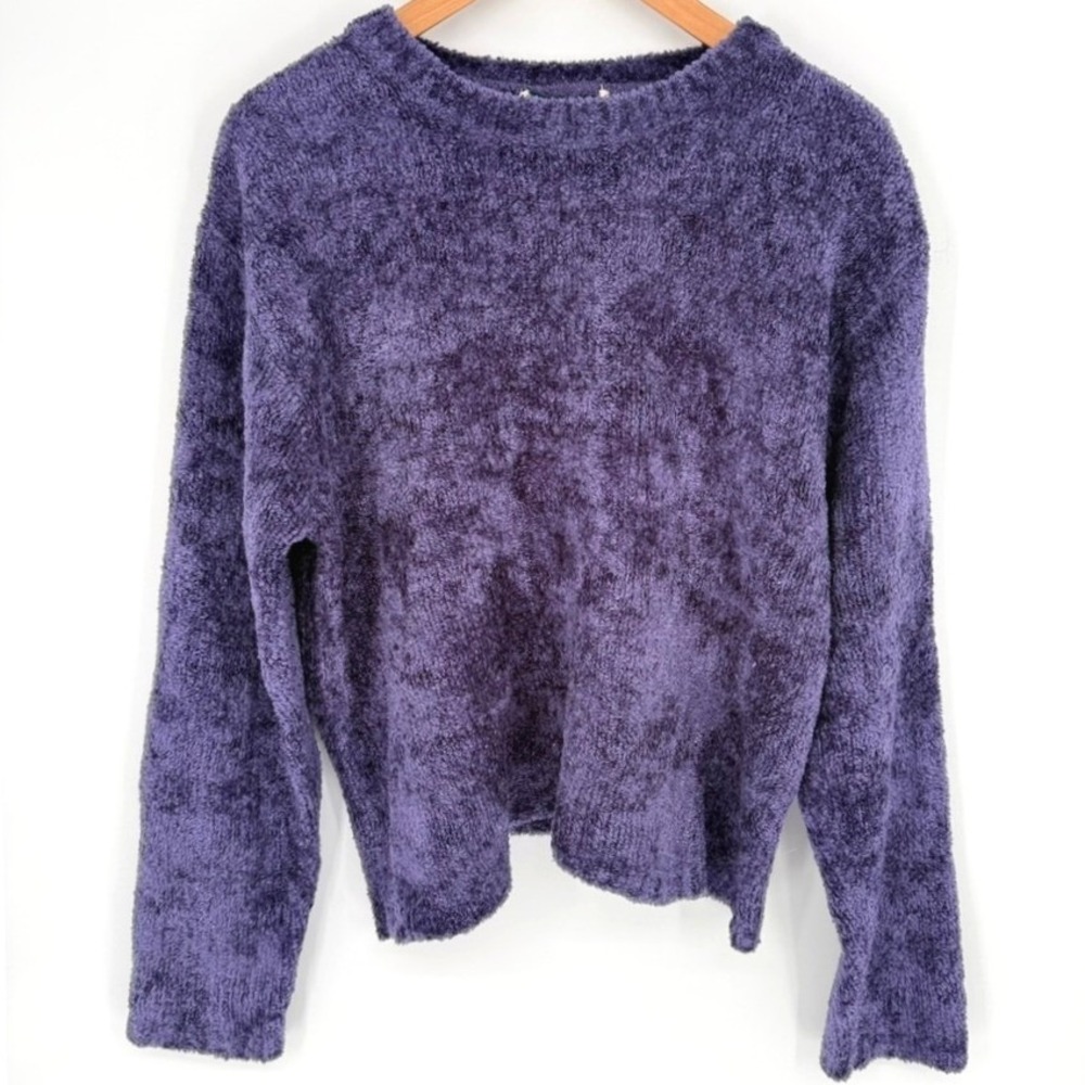 Purple Metallic Chenille Metalli Shimmer Crewneck Luxury Sweater M